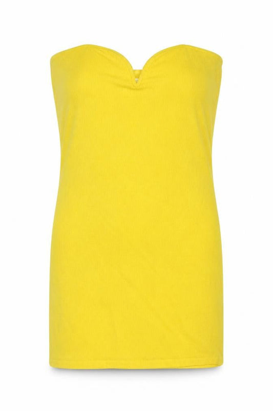 H&M Womens Yellow Polyester Mini Size L Sweetheart Pullover - Strapless Ribbed