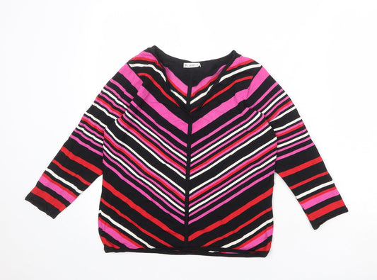 Planet Womens Multicoloured V-Neck Striped Viscose Pullover Jumper Size M
