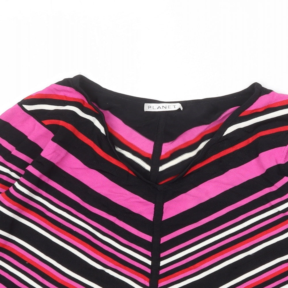 Planet Womens Multicoloured V-Neck Striped Viscose Pullover Jumper Size M