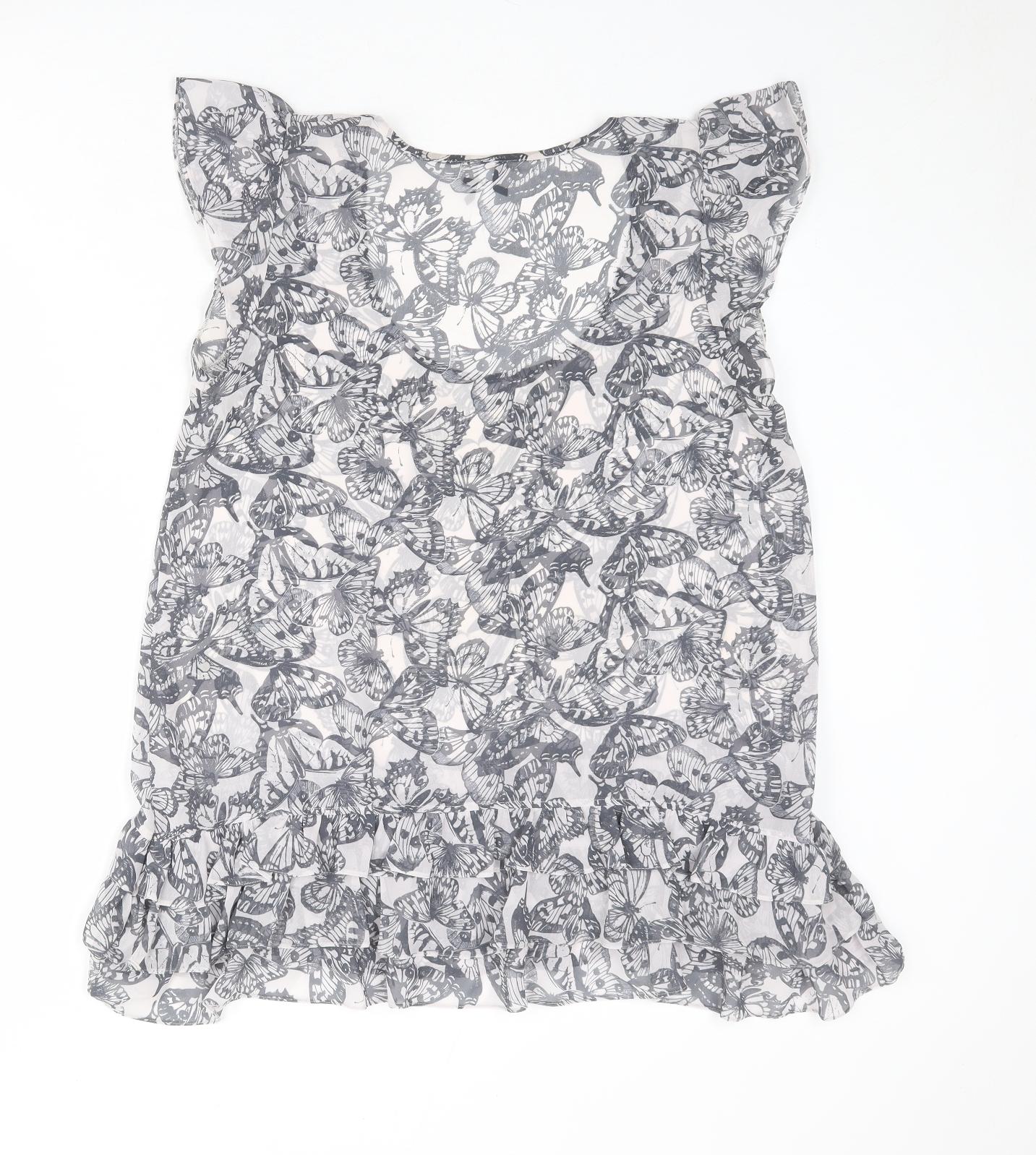 NEXT Womens Ivory Geometric Polyester Basic Tank Size 16 Scoop Neck - Butterfly Print