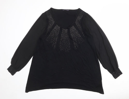 Marks and Spencer Womens Black Viscose Basic Blouse Size 16 Round Neck