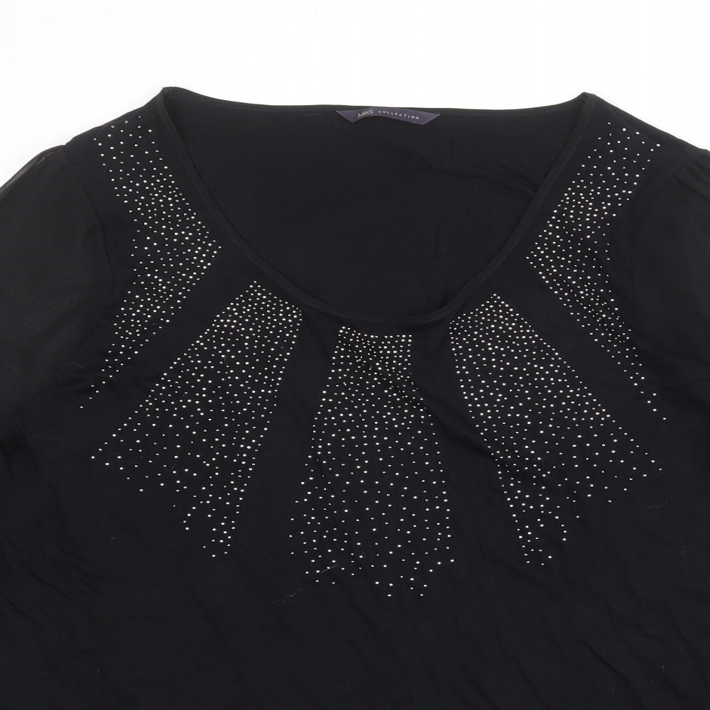 Marks and Spencer Womens Black Viscose Basic Blouse Size 16 Round Neck