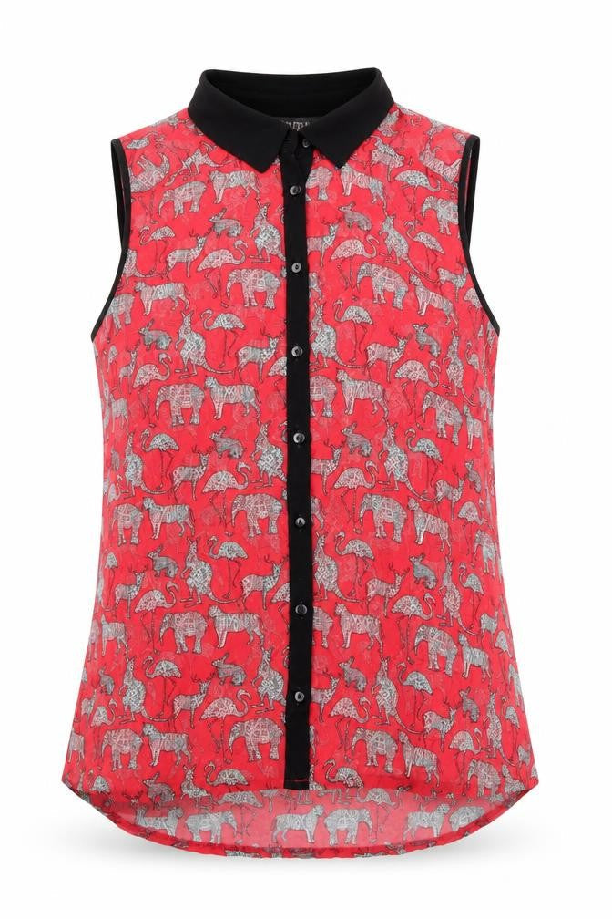 Limited Collection Womens Pink Geometric Polyester Basic Tank Size 14 Collared