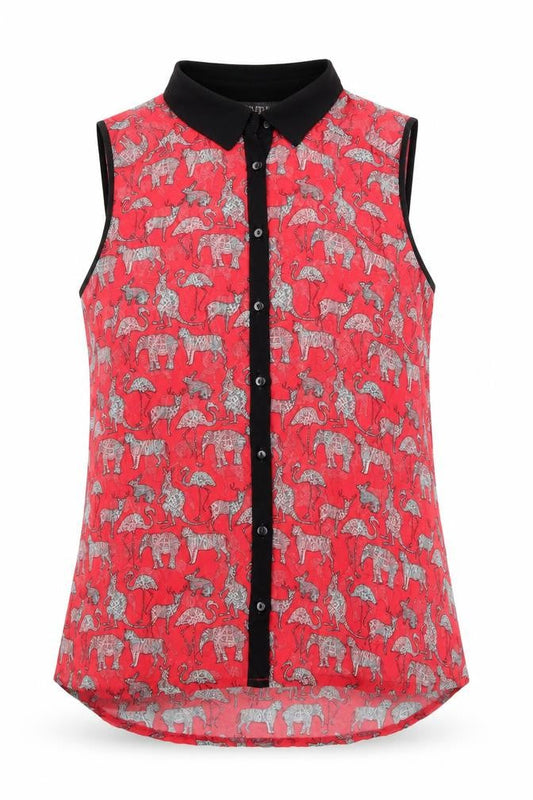 Limited Collection Womens Pink Geometric Polyester Basic Tank Size 14 Collared