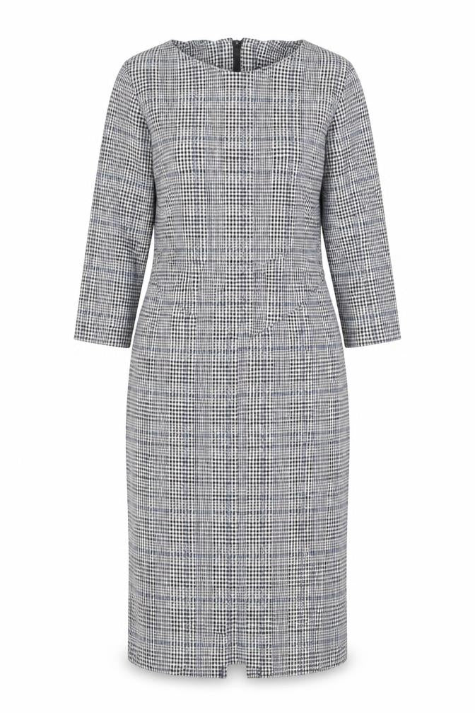 Marks & Spencer Womens Grey Plaid Polyester Shift Size 12 Round Neck Zip