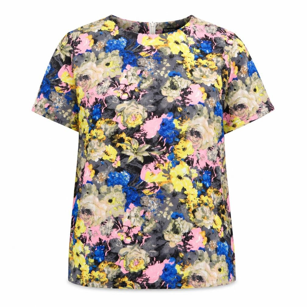 Beloved Womens Multicoloured Floral Polyester Basic T-Shirt Size S Round Neck