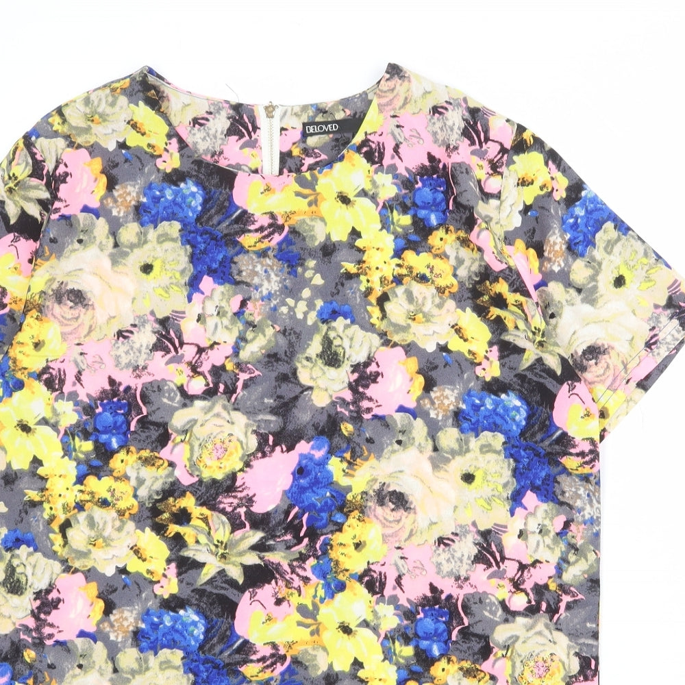 Beloved Womens Multicoloured Floral Polyester Basic T-Shirt Size S Round Neck