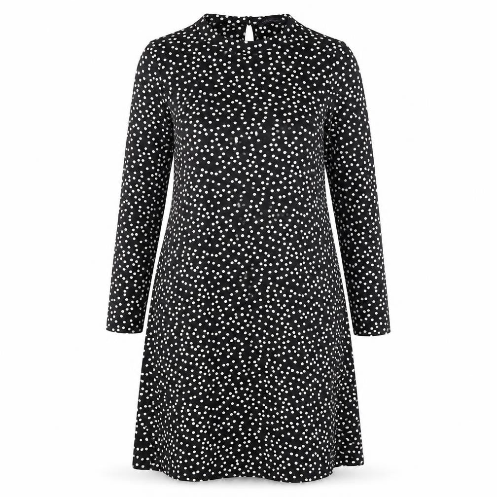 Marks & Spencer Womens Black Polka Dot Viscose A-Line Size 12 Round Neck Button