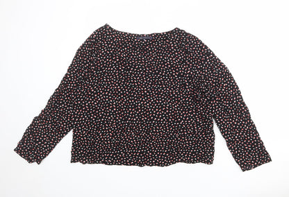 Marks & Spencer Womens Black Geometric Viscose Basic Blouse Size 18 Round Neck