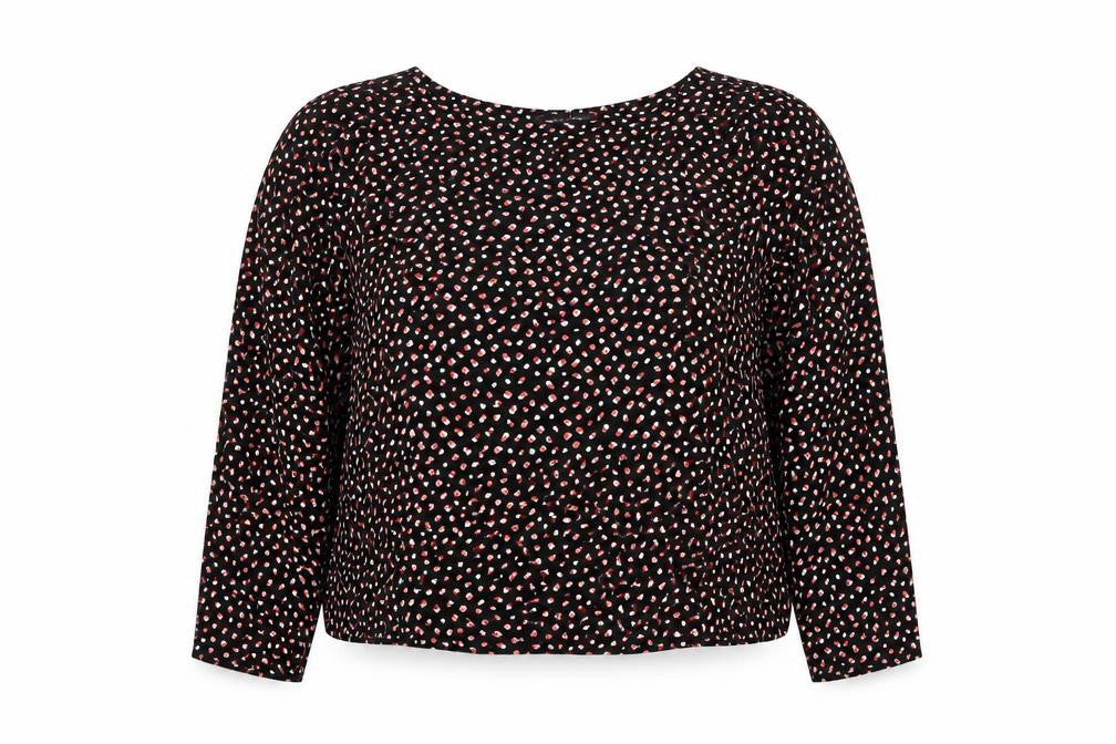 Marks & Spencer Womens Black Geometric Viscose Basic Blouse Size 18 Round Neck