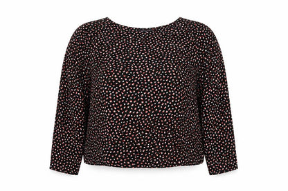 Marks & Spencer Womens Black Geometric Viscose Basic Blouse Size 18 Round Neck