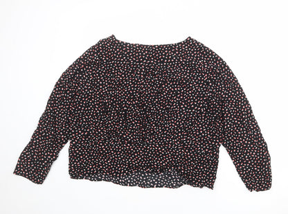 Marks & Spencer Womens Black Geometric Viscose Basic Blouse Size 18 Round Neck