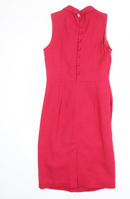 Next Womens Pink Polyester Tank Dress Size 8 Collared Button