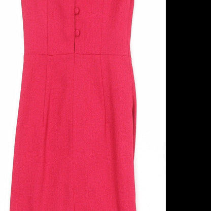 Next Womens Pink Polyester Tank Dress Size 8 Collared Button