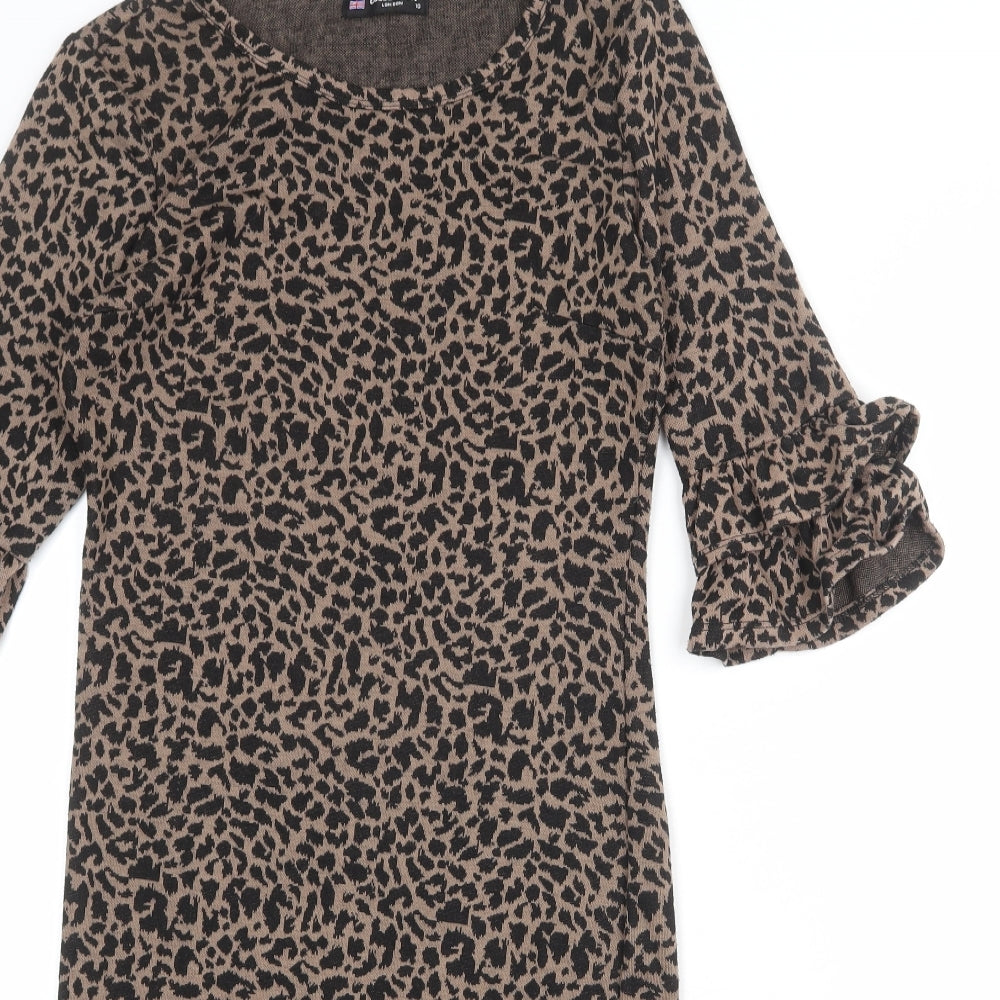 Collection Womens Brown Geometric Polyester Shift Size 10 Round Neck Pullover