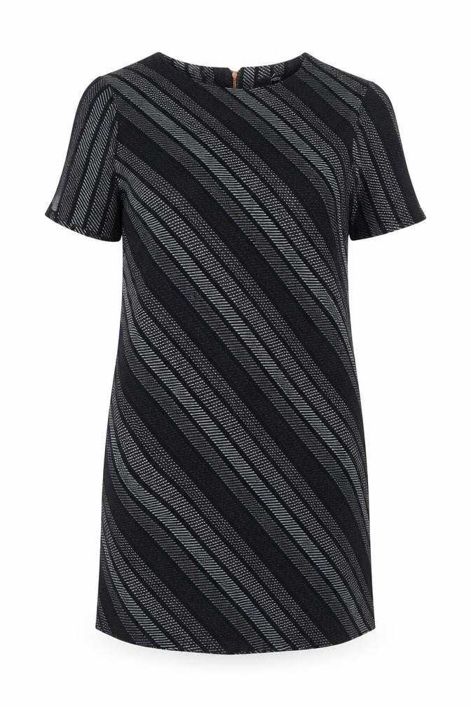 Next Womens Black Geometric Polyester T-Shirt Dress Size 10 Round Neck Zip