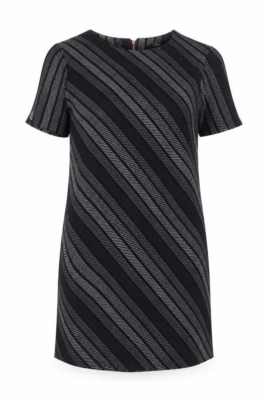 Next Womens Black Geometric Polyester T-Shirt Dress Size 10 Round Neck Zip