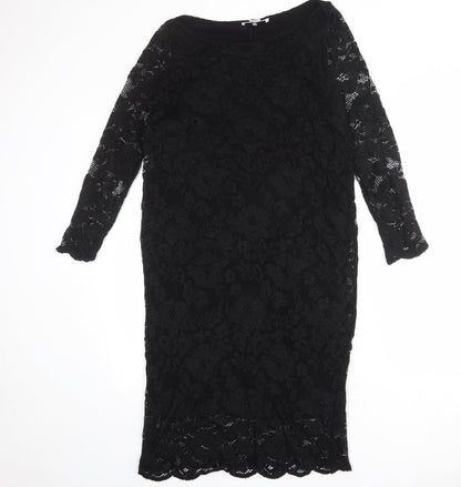 Additional front view of mamas & papas women’s black nylon shift, size UK 12, round neck pullover