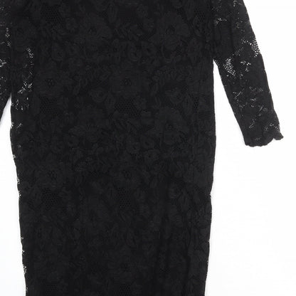 Brand and care label for mamas & papas women’s black nylon shift, size UK 12, round neck pullover