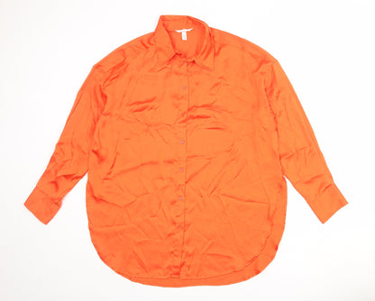 H&M Womens Orange Polyester Basic Button-Up Size S Collared