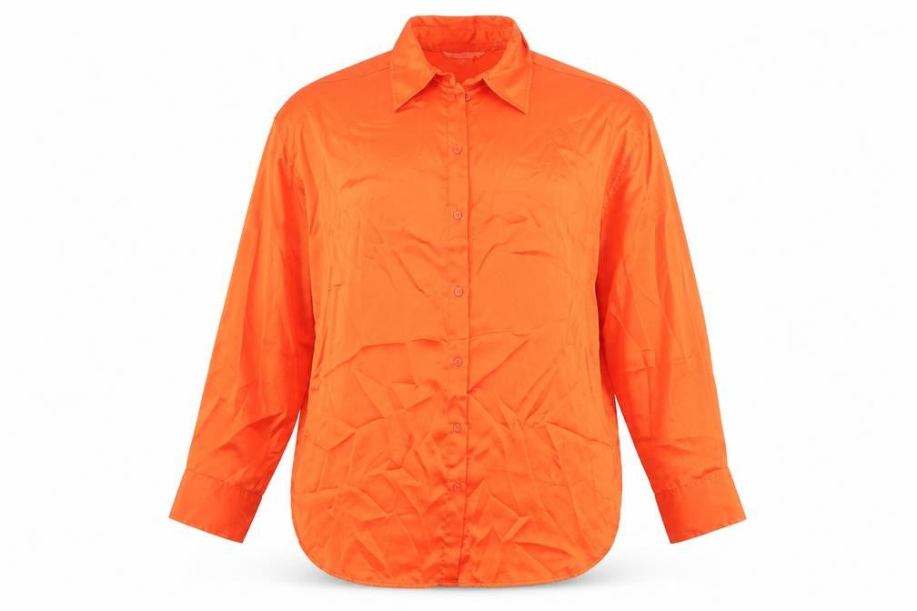 H&M Womens Orange Polyester Basic Button-Up Size S Collared