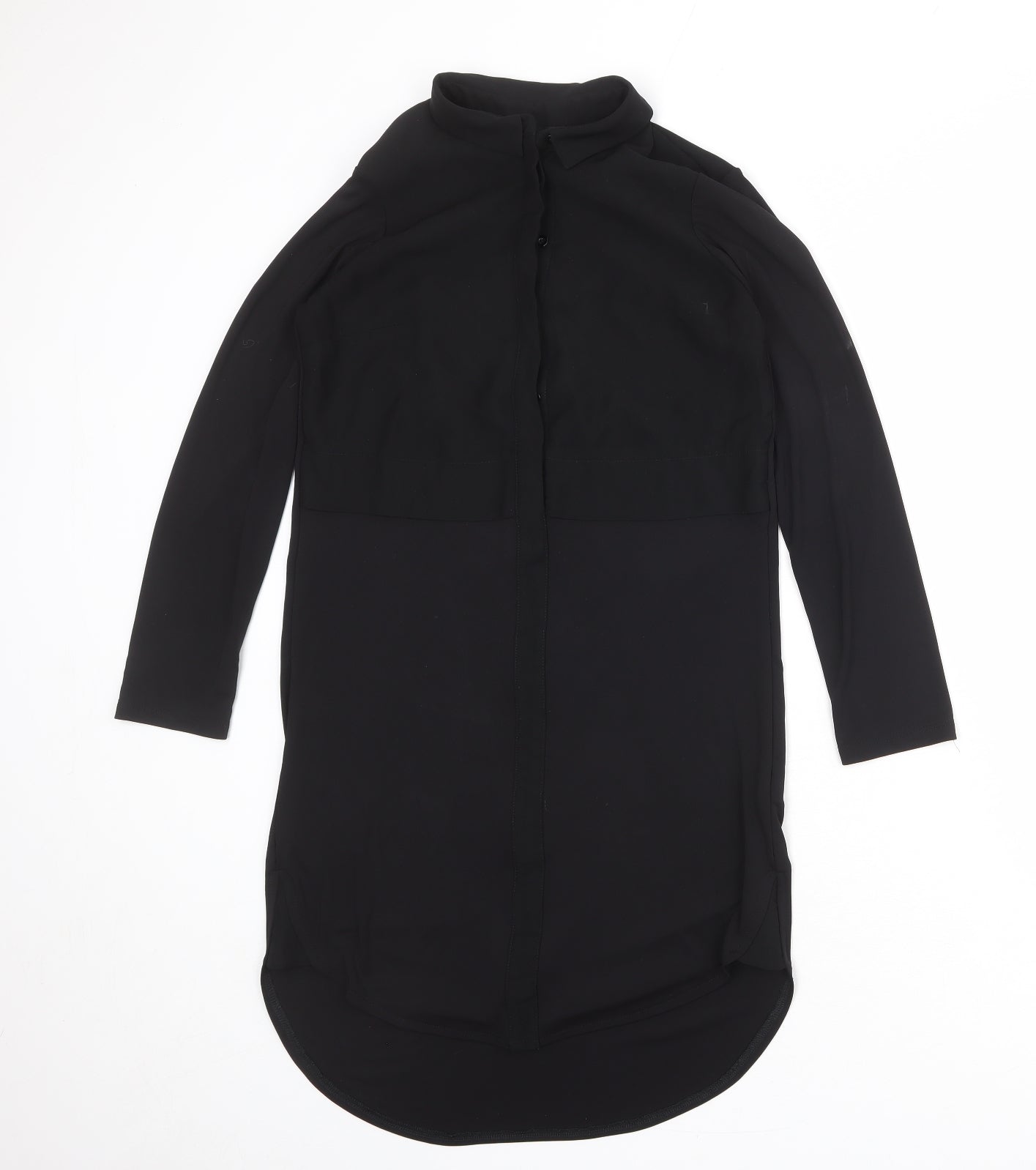 Topshop Womens Black Polyester Shirt Dress Size 6 Collared Button