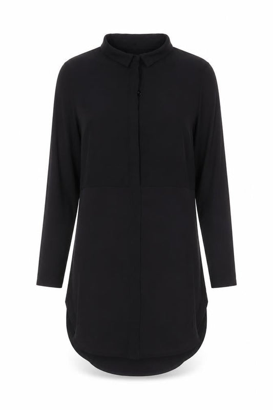 Topshop Womens Black Polyester Shirt Dress Size 6 Collared Button