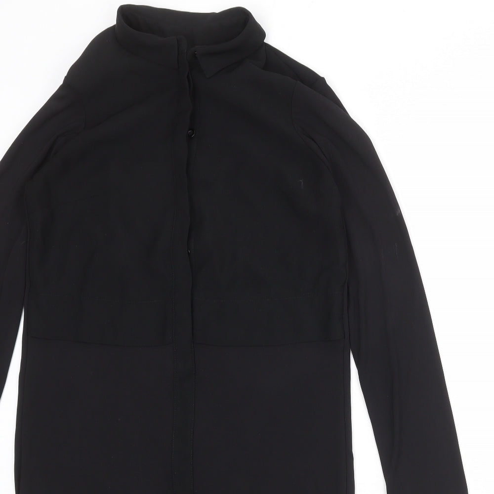 Topshop Womens Black Polyester Shirt Dress Size 6 Collared Button