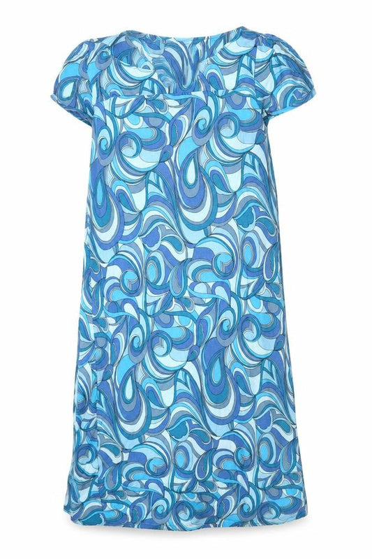 Mango Womens Blue Geometric Viscose A-Line Size S Boat Neck Pullover