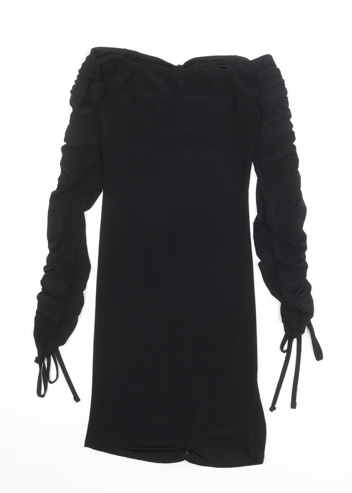 PRETTYLITTLETHING Womens Black Polyester Mini Size 6 Off the Shoulder Pullover - Tie Sleeve Detail