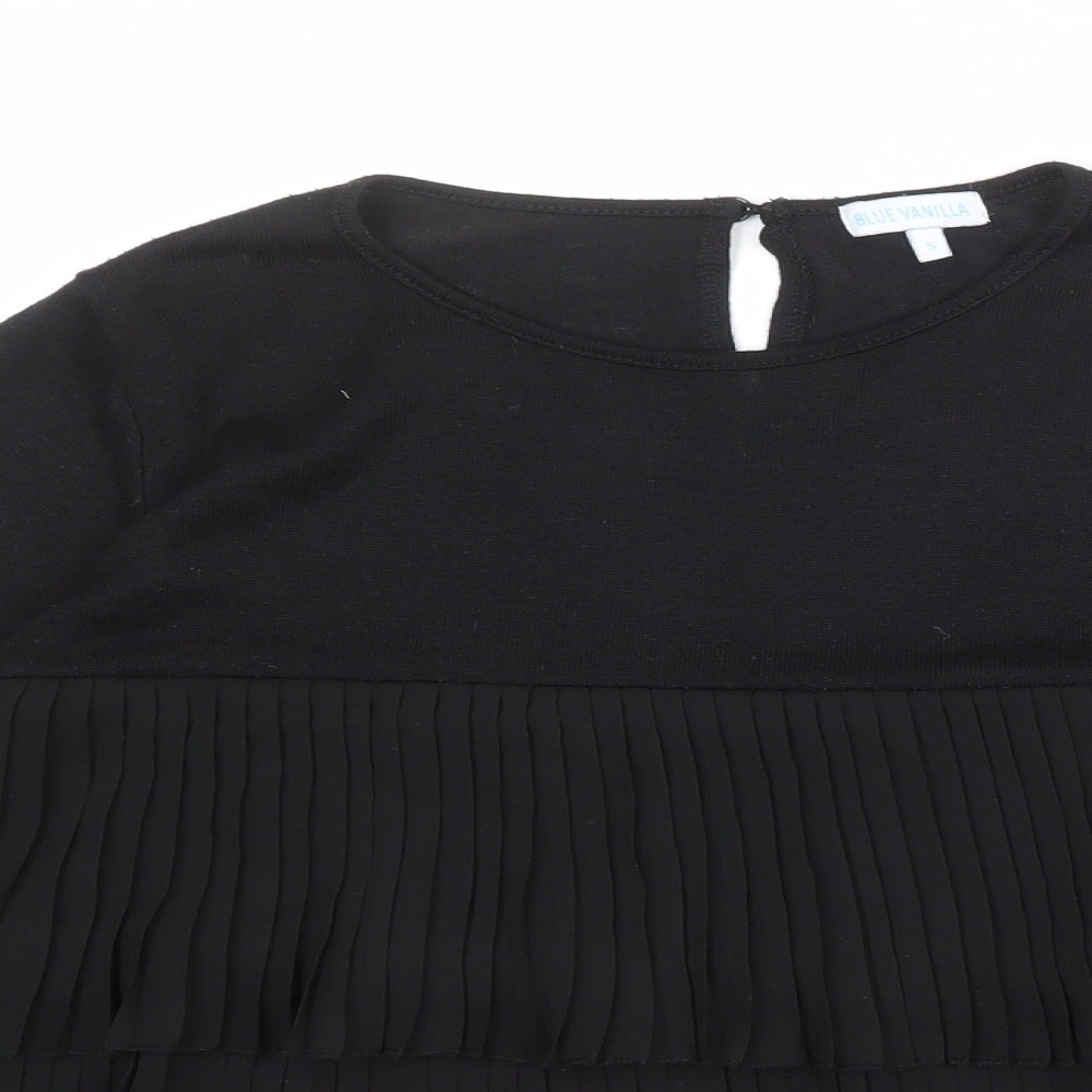 Blue Vanilla Womens Black Round Neck Polyester Pullover Jumper Size S
