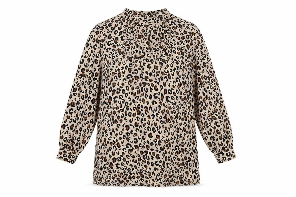 Marks & Spencer Womens Beige Animal Print Polyester Shift Size 14 V-Neck Button - Leopard Print