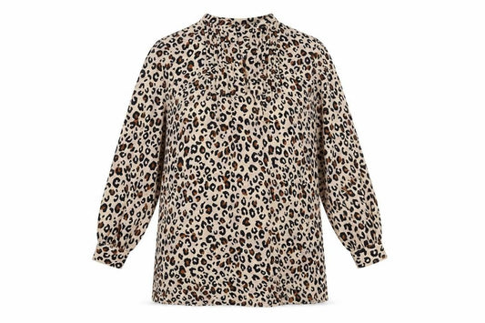 Marks & Spencer Womens Beige Animal Print Polyester Shift Size 14 V-Neck Button - Leopard Print