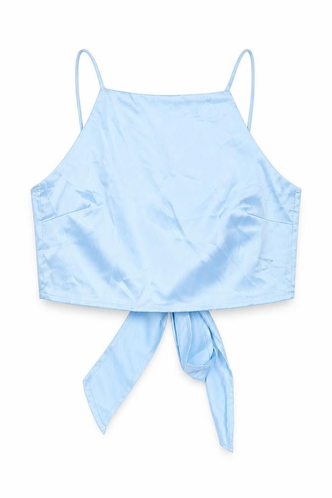 Glamorous Womens Blue Polyester Cropped Tank Size M Square Neck - Tie Back
