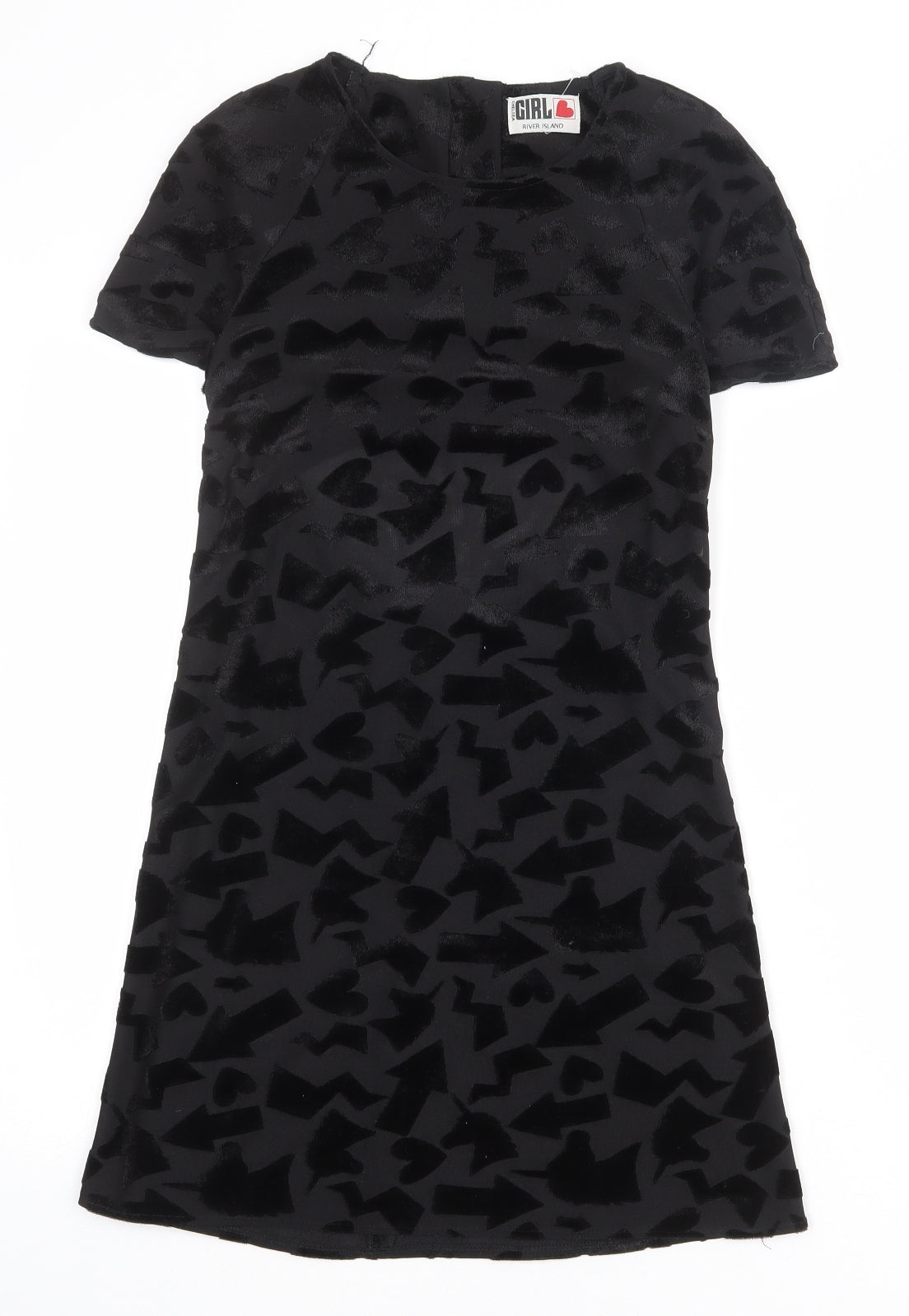 River Island Womens Black Geometric Polyester A-Line Size 8 Boat Neck Button