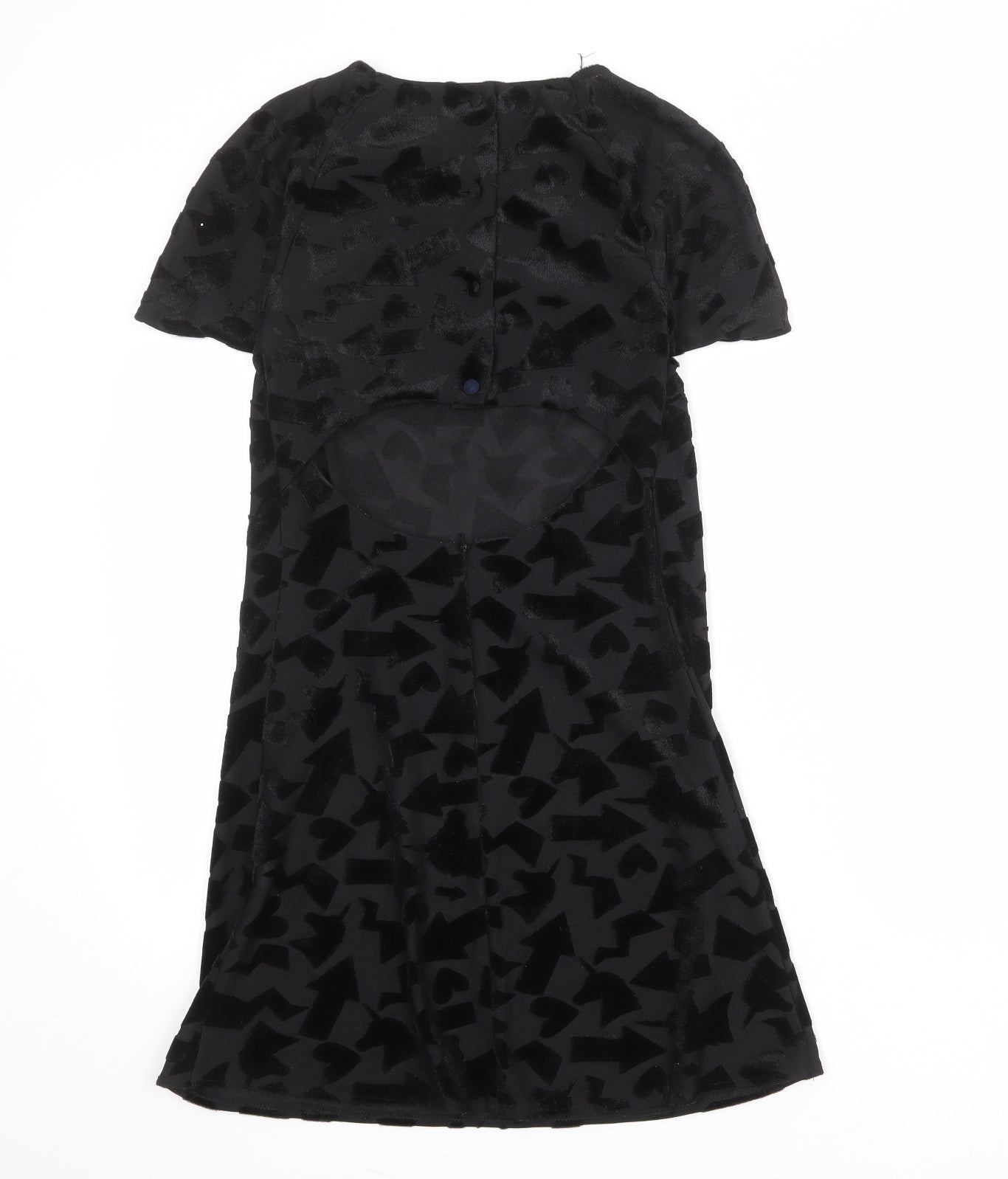 River Island Womens Black Geometric Polyester A-Line Size 8 Boat Neck Button