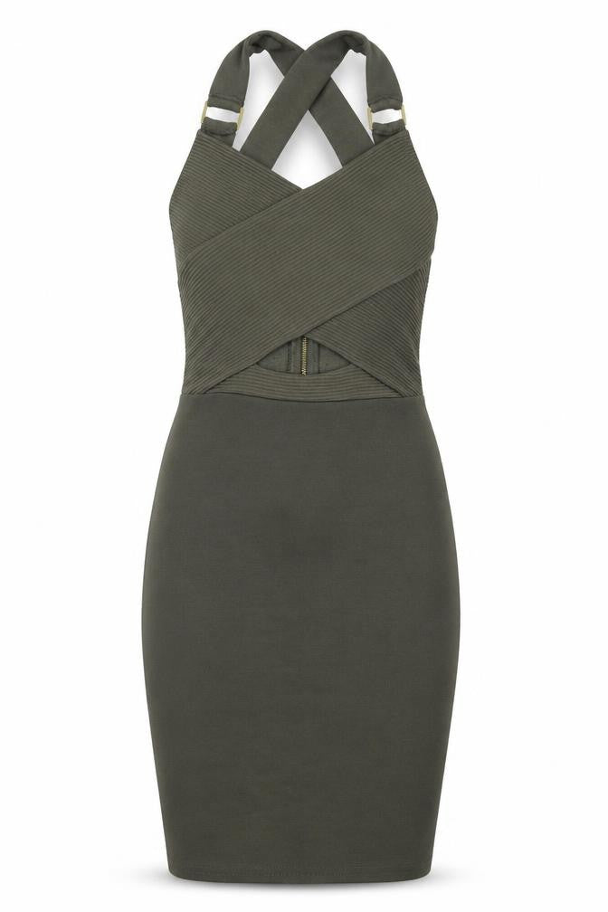 Feight Womens Green Polyester Bodycon Size 10 V-Neck Zip