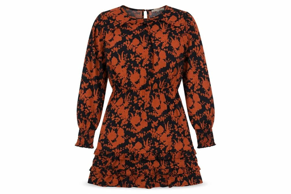 Oasis Womens Black Floral Polyester Fit & Flare Size S Round Neck Button