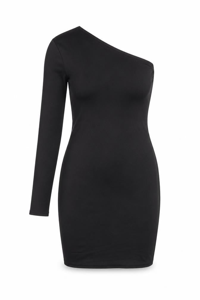 PRETTYLITTLETHING Womens Black Polyester Bodycon Size 12 One Shoulder Pullover