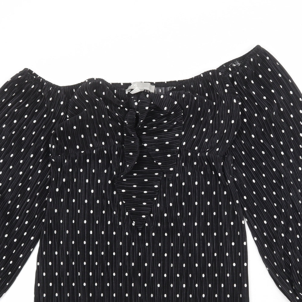 ASOS Womens Black Polka Dot Polyester A-Line Size 6 Off the Shoulder Tie