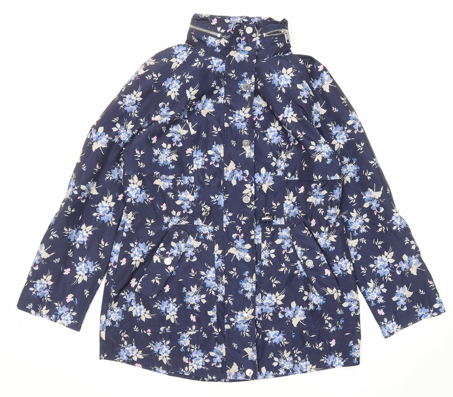 M&Co Womens Blue Floral Jacket Size 8 Zip