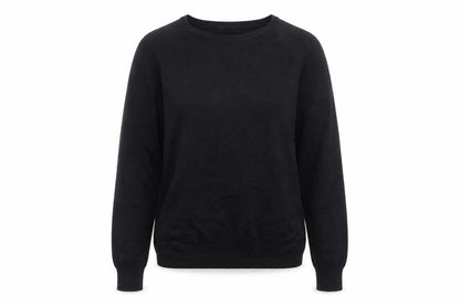 Front view of Dunnes women’s black round neck viscose jumper, size M