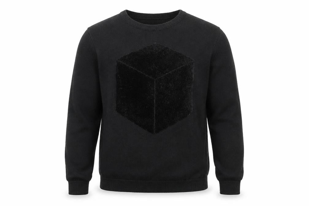 Refectory Mens Black Round Neck Cotton Pullover Jumper Size S Long Sleeve - Cube