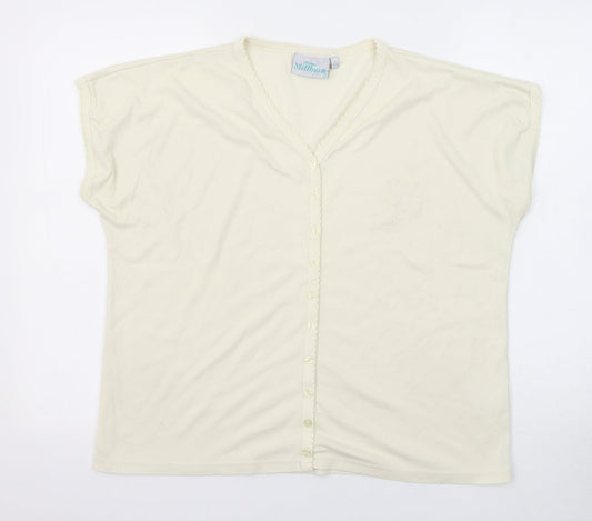 EWM Womens Beige Polyester Basic Button-Up Size 14 V-Neck