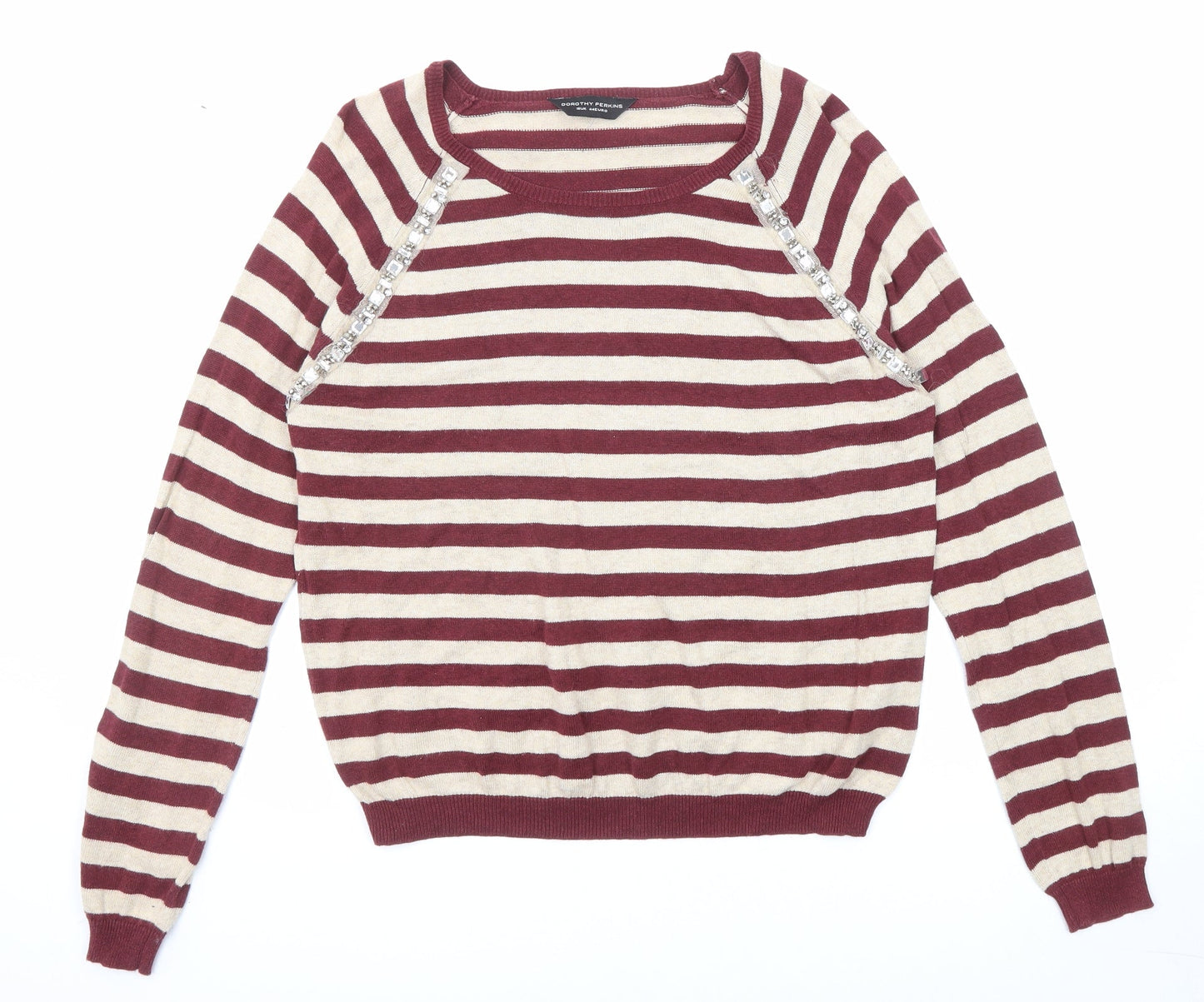 Dorothy Perkins Womens Purple Round Neck Plaid Cotton Pullover Jumper Size 16