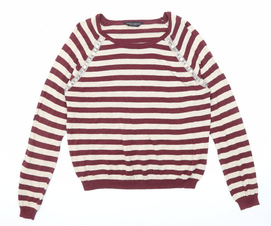 Dorothy Perkins Womens Purple Round Neck Plaid Cotton Pullover Jumper Size 16