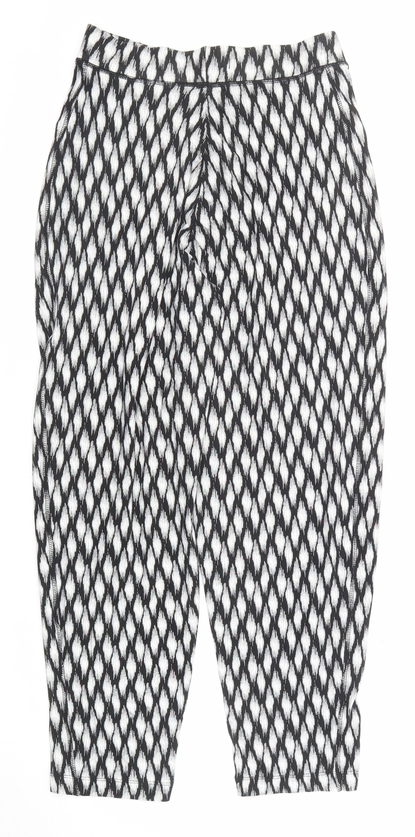 Marks and Spencer Womens Black Geometric Viscose Trousers Size 6 Regular