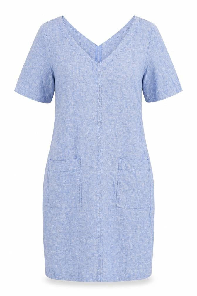 Marks & Spencer Womens Blue Linen Pencil Dress Size 6 V-Neck Pullover