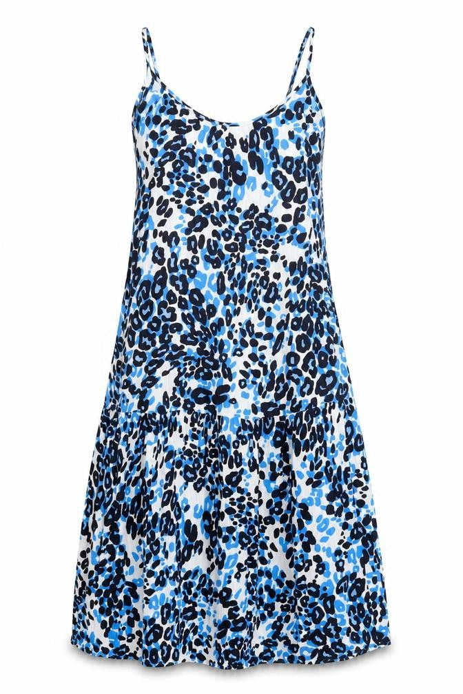 Marks & Spencer Womens Blue Animal Print Viscose Slip Dress Size 6 Scoop Neck Pullover