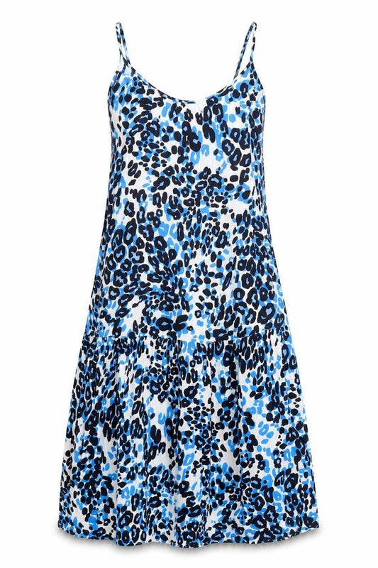 Marks & Spencer Womens Blue Animal Print Viscose Slip Dress Size 6 Scoop Neck Pullover